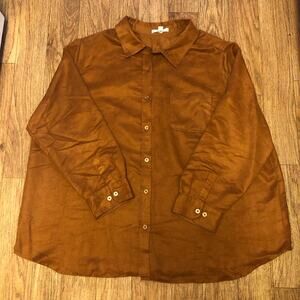 Woman Within Brown Orange Faux Suede Long Sleeve Button Down Shirt Size 2X (26/2